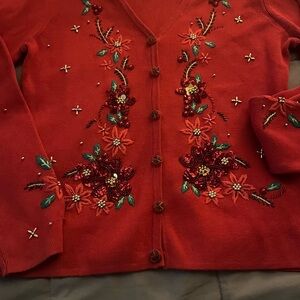 Embroidered Red Cardigan VINTAGE CHRISTMAS Sweater